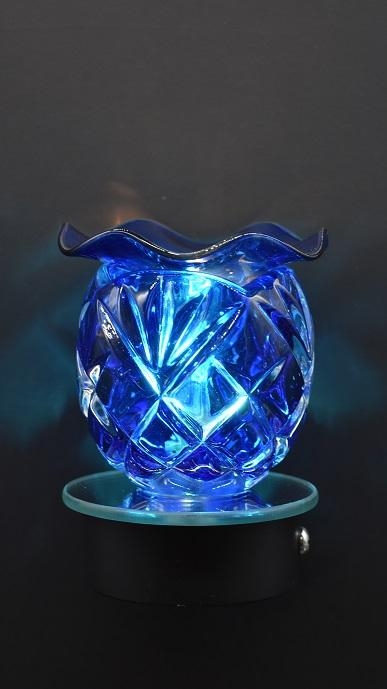 Glass Diamond Style Plug-in Warmer and Night Light w/dish - Blue